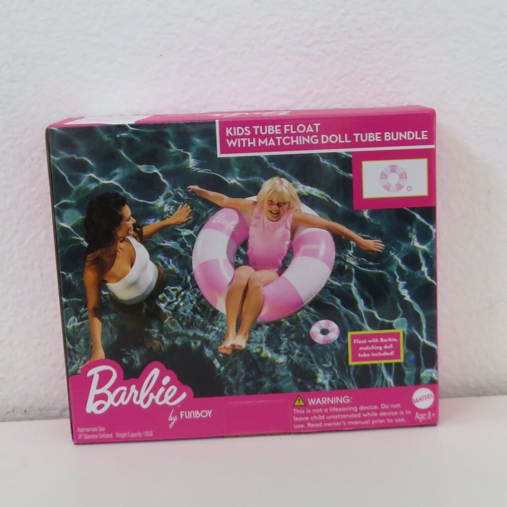 (#109) Barbie Float Pink & White Striped 34" Kids Tube & Matching Doll Tube